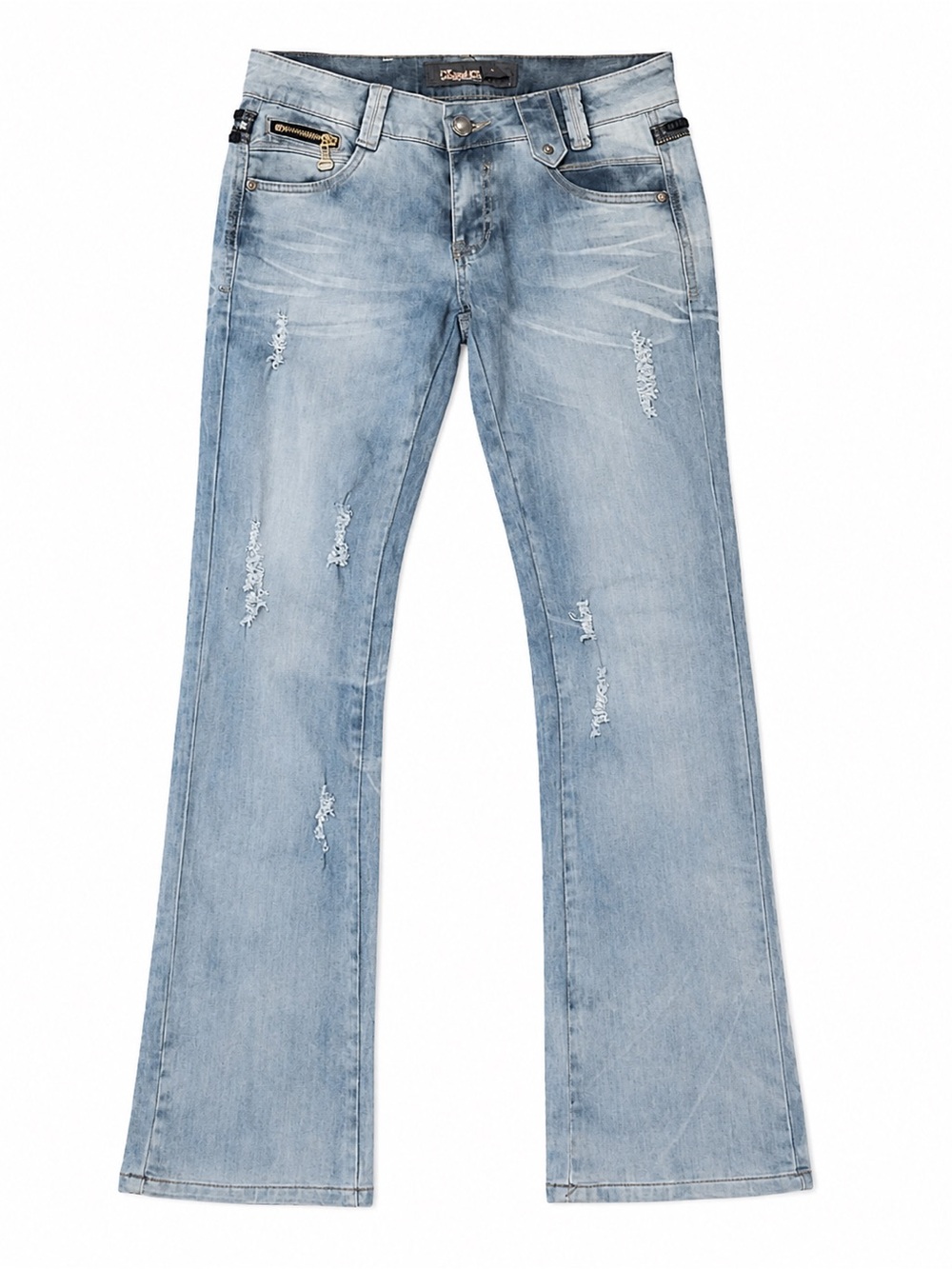 ZUZ Jeans Women’s Size 28 Light Wash Distressed Rhinestone Zipper Flare Y2K